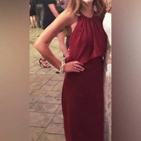 2706NWTB193007 JASMINE Long Jewel Neckline Sequin & Poly Chiffon Dress CRANBERRY - Picture 3 of 3